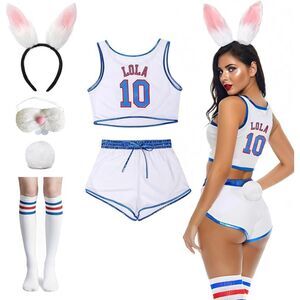 🏀 Lola Bunny #10 Tune Squad Jersey & Shorts Costume Set White Size Medium